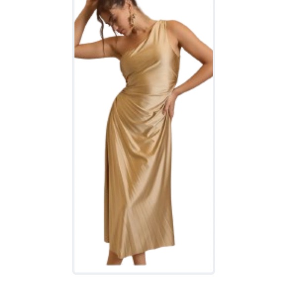 DELFI COLLECTIVE Solie Dress Pleated One Shoulder Champagne Gold Size XS - Picture 6 of 16